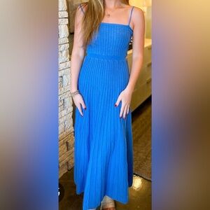 Blue Robbie Pleated Midi Dress